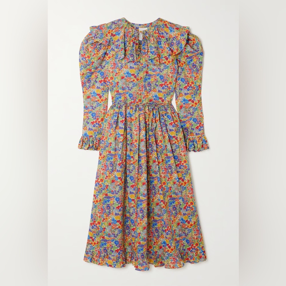 $550 Horror Vacui Gertrude Ruffled Floral Print Cotton Dress Size S